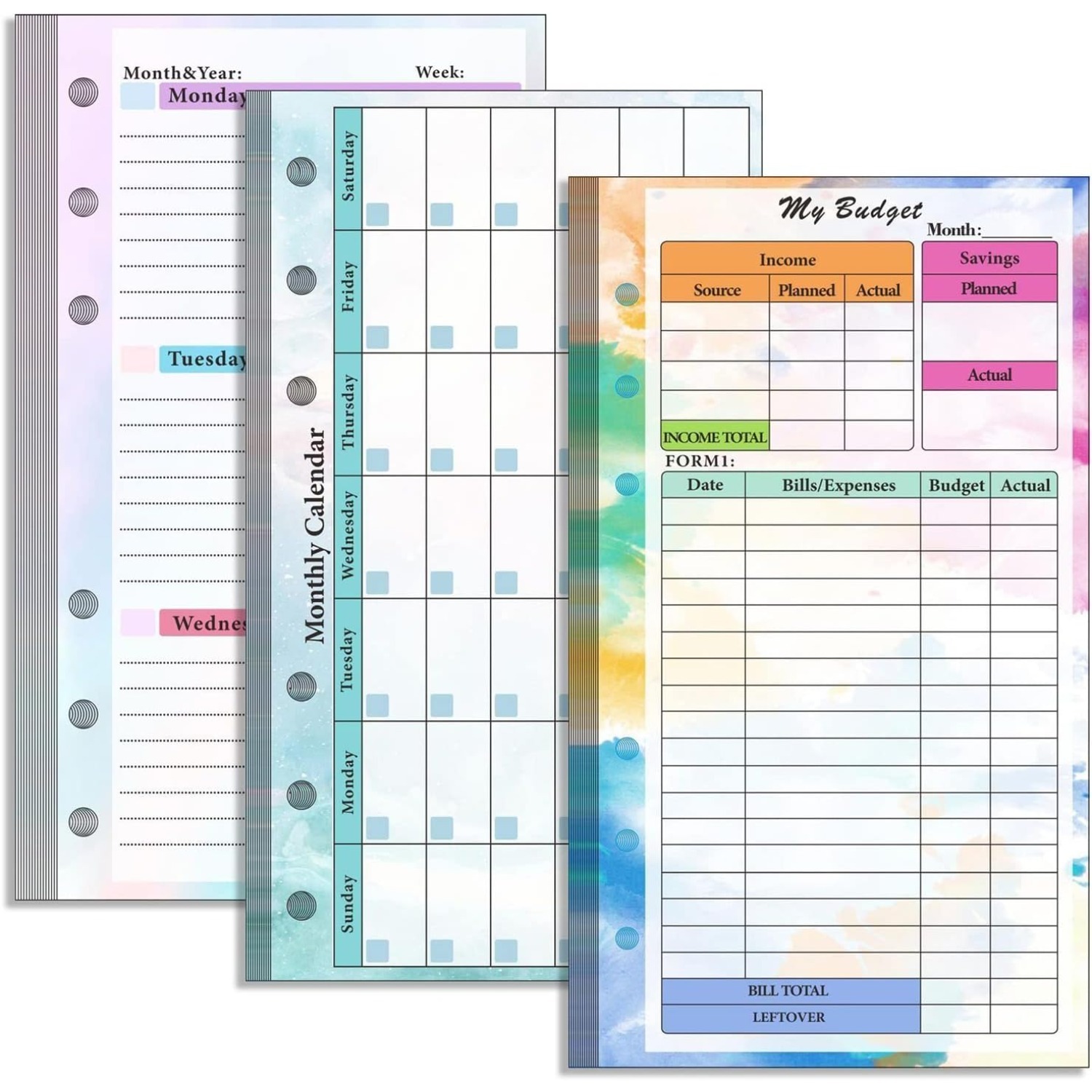 Planner Weekly Budget - Ensemble de recharges de classeurs A6