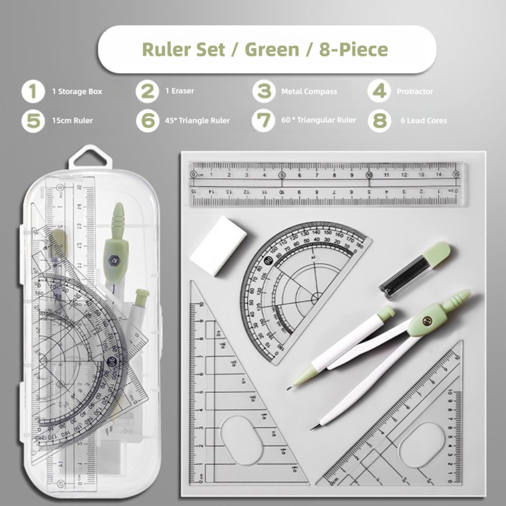 Ruler Set Transparent - 8 pièces/ensemble règle en plastique compas
